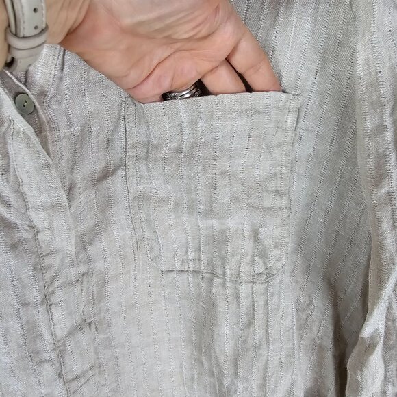 Chicos Linen Popover Shirt XL Beige Roll-Tab Sleeve Coastal Minimalist Neutral - Picture 4 of 9